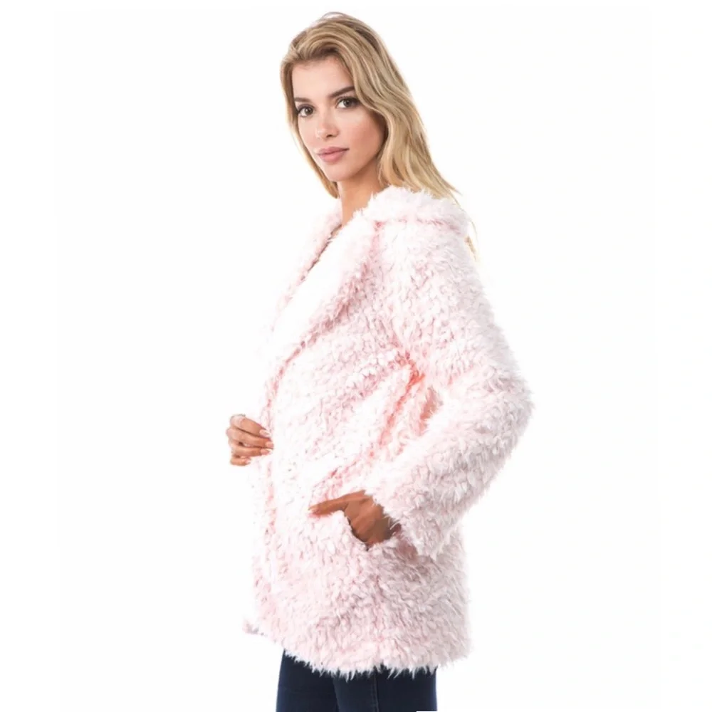 VA VA by Joy Han Faux Fur Teddy Coat Shaggy‎ Jacket Women Light Pink Size S $130